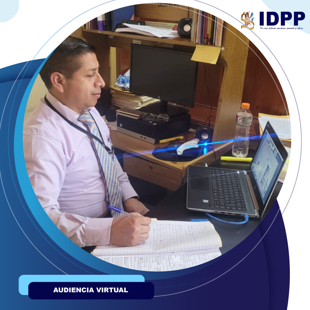 Audiencia virtual de debate atendida por defensor público del IDPP en el Tribunal de Femicidio en Chimaltenango.