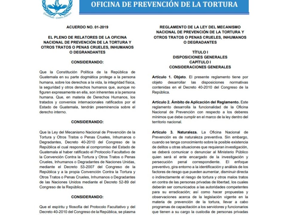 Ley Del Mecanismo Nacional De Prevención De La Tortura Y Otros Tratos O Penas Crueles Inhumanos O Degradantes